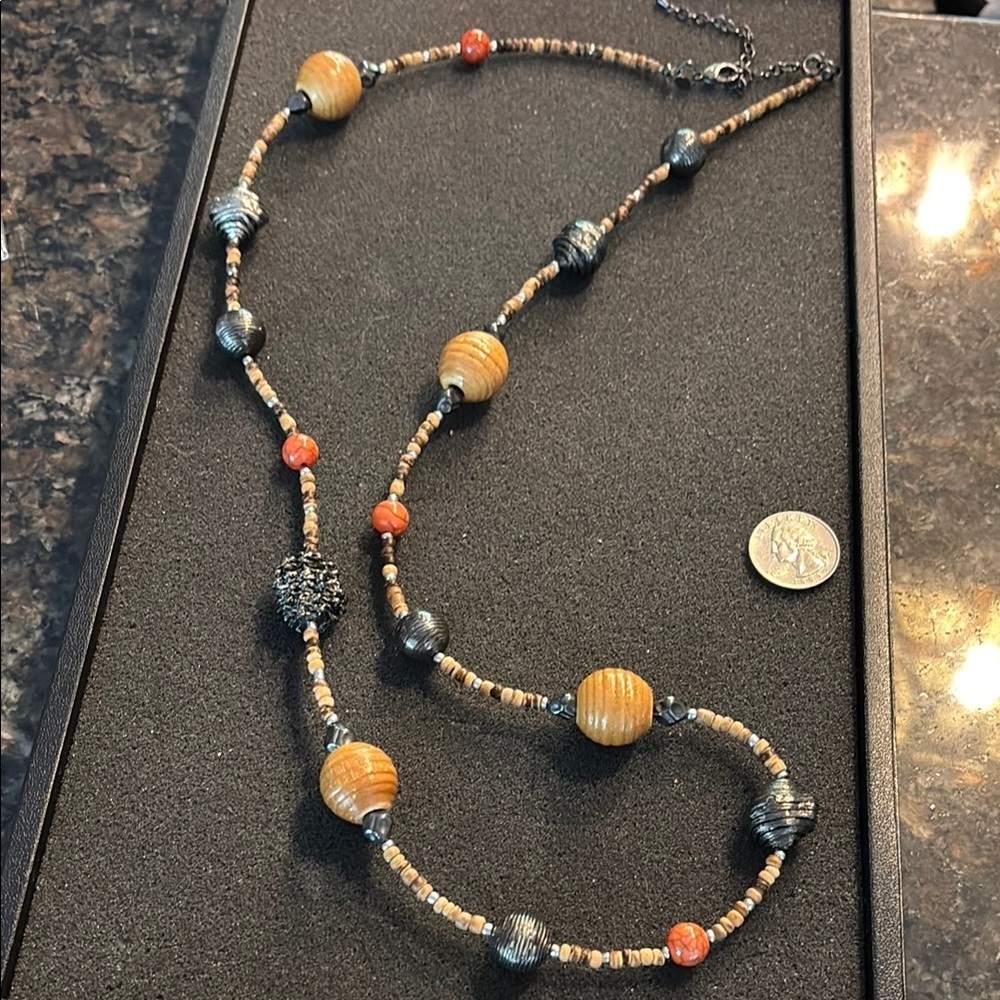 Premier Designs Gold and Black Necklace with Asymmetrical Beads